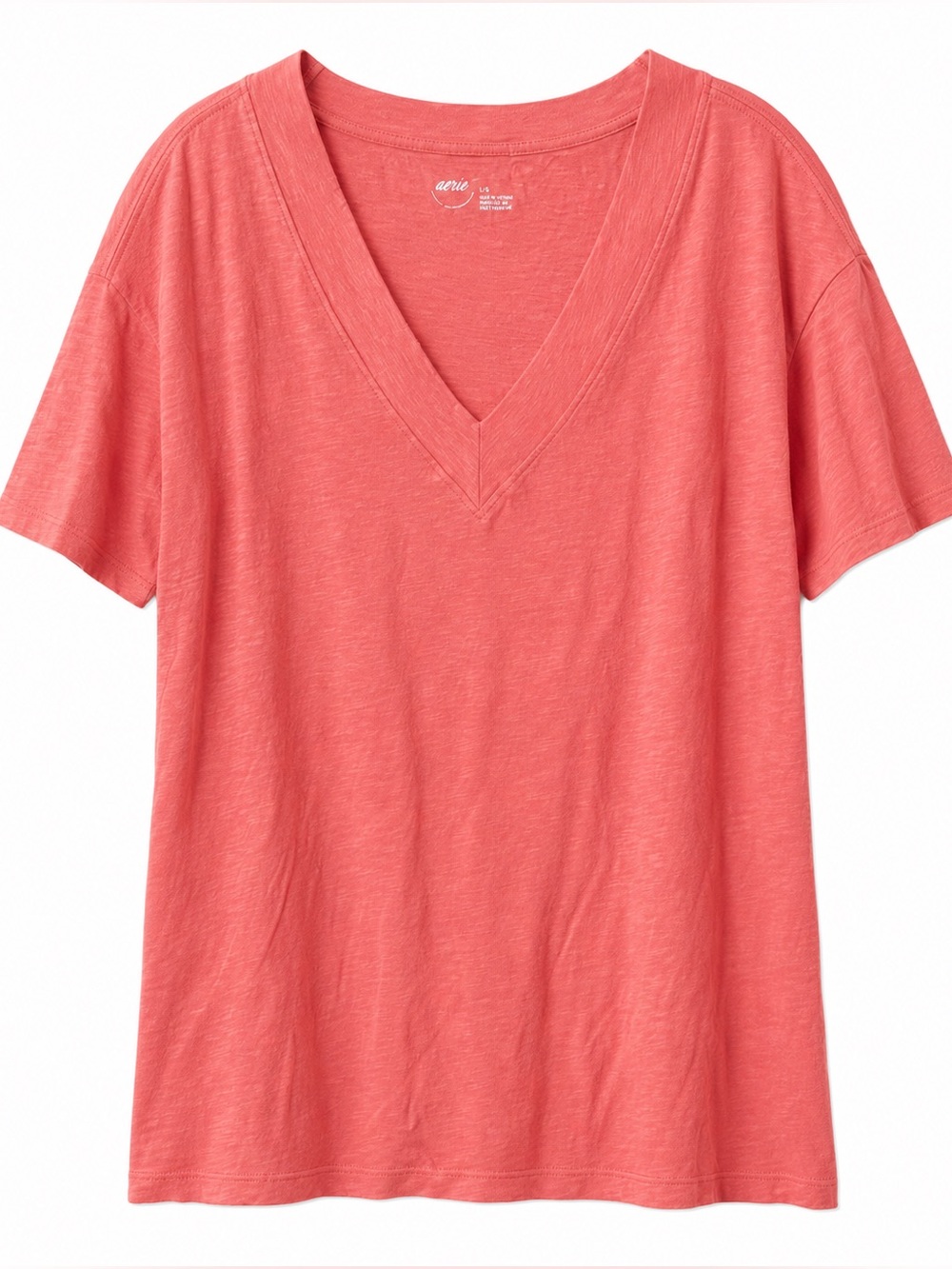 aerie Coral V-Neck Short Sleeve Tee